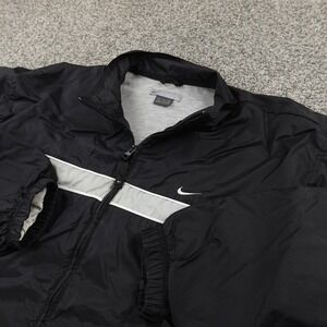 VTG Nike Jacket Mens XL Black Full Zip Reflective Windbreaker Coat Run Gym Y2K